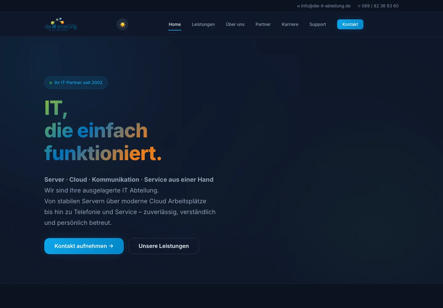 Startseite von die it-abteilung mit der Überschrift IT, die einfach funktioniert